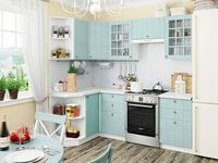 Небольшая угловая кухня в голубом и белом цвете Оренбург